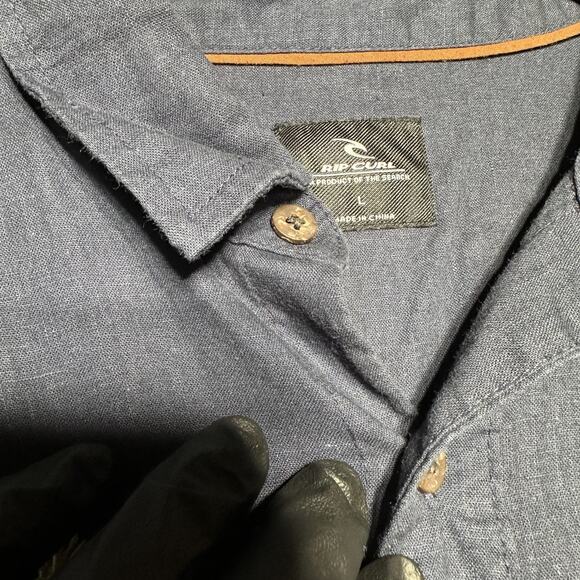 Rip Curl Shirt Men's L Blue Short Sleeve Button Up Embroidered Logos Pocket - Picture 5 of 13